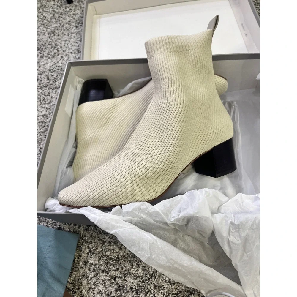 Everlane The Glove Boot Bone ReKnit‎ Ribbed Sock Bootie Pointed Toe Block Heel